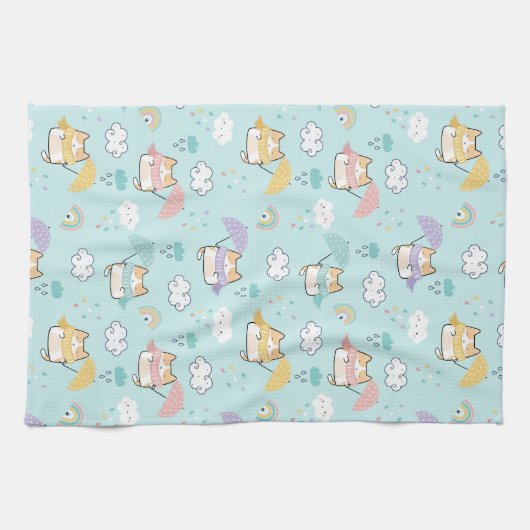Cute Rainy Day Pattern Kitchen Towel キッチンタオル (横)