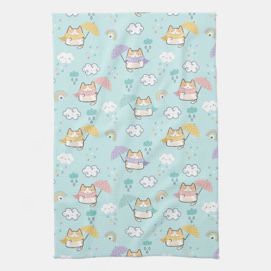 Cute Rainy Day Pattern Kitchen Towel キッチンタオル (縦)