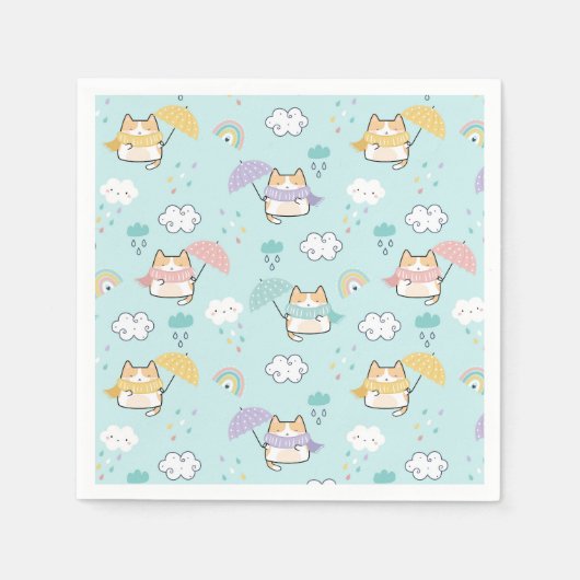 Cute Rainy Day Pattern Paper Napkins スタンダードカクテルナプキン (正面)
