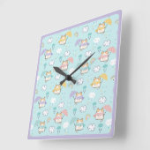 Cute Rainy Day Pattern Round Pillow スクエア壁時計 (傾斜)