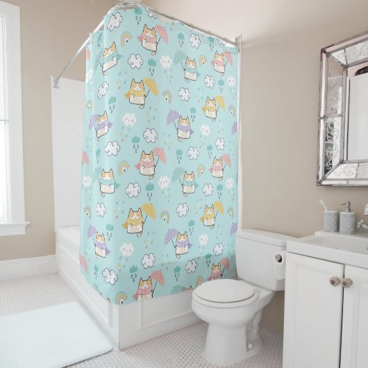 Cute Rainy Day Pattern Shower Curtain シャワーカーテン (インサイチュ)