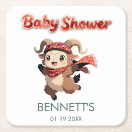 Cute Ram Winter Baby Shower Coaster スクエアペーパーコースター