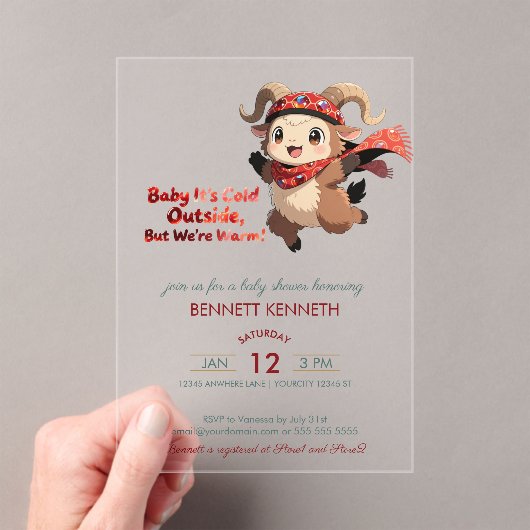 Cute Ram Winter Baby Shower Invitation アクリル招待状 (インサイチュ (ポータブル))