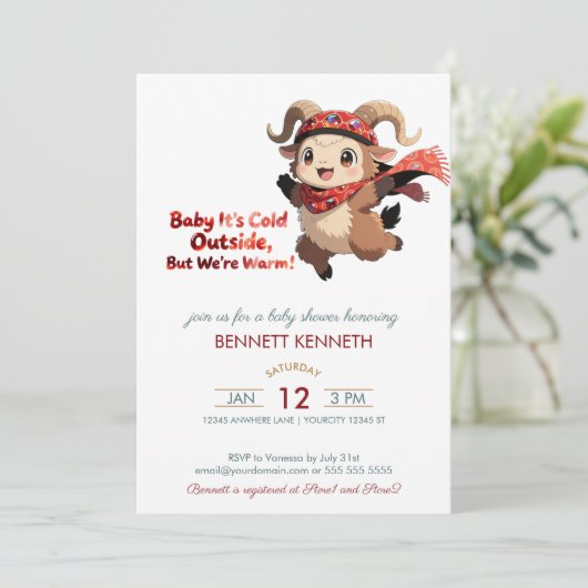 Cute Ram Winter Baby Shower Invitation 招待状 (スタンド正面)
