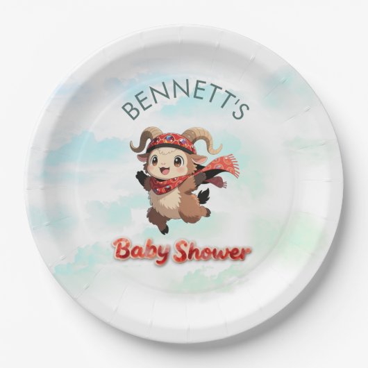 Cute Ram Winter Baby Shower Paper Plate ペーパープレート (正面)