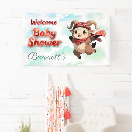 Cute Ram Winter Baby Shower Welcome  横断幕 (インサイチュ)