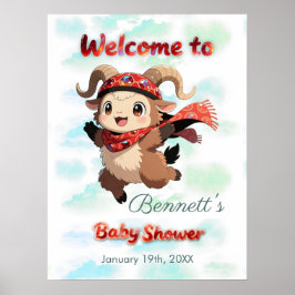Cute Ram Winter Baby Shower Welcome Sign ポスター