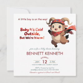 Cute Ram Winter Boy Baby Shower Invitation セーブザデート