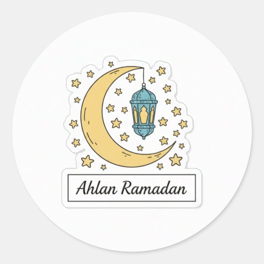 Cute Ramadan Moon and Lantern Sticker - Ahlan Rama ラウンドシール (正面)