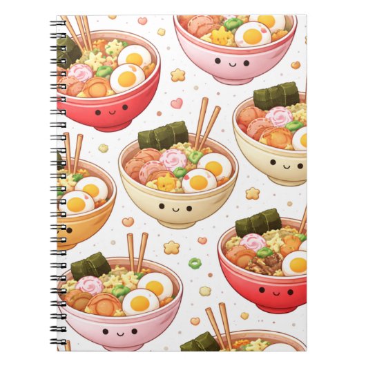 Cute Ramen Bowls - Kawaii Smiling Noodles Notebook ノートブック (正面)