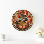 Cute Ramen Cat ラージ壁時計 (ホーム)