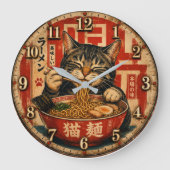 Cute Ramen Cat ラージ壁時計 (正面)