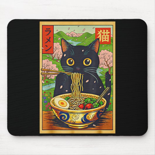 Cute Ramen Cat Nature Flowers Noodle Anime  マウスパッド (正面)