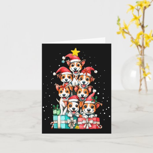 Cute Rat Terrier Le Dog Christmas Tree Xmas  カード (黄色い花)