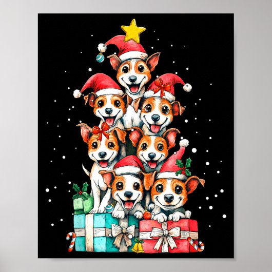 Cute Rat Terrier Le Dog Christmas Tree Xmas ポスター (正面)