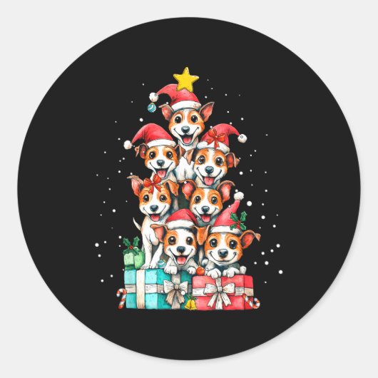 Cute Rat Terrier Le Dog Christmas Tree Xmas  ラウンドシール (正面)