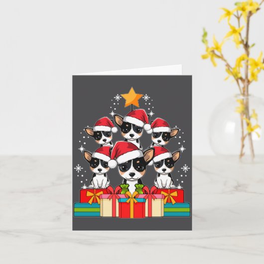 Cute Rat Terrier Le Dog Christmas Tree Xmas Hat Lo カード (黄色い花)