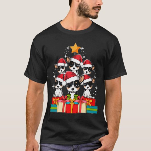 Cute Rat Terrier Le Dog Christmas Tree Xmas Hat Lo Tシャツ (正面)