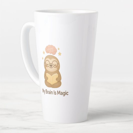 Cute Reading Bear — My Brain Is Magic Motivational カフェラテマグ (左アングル)