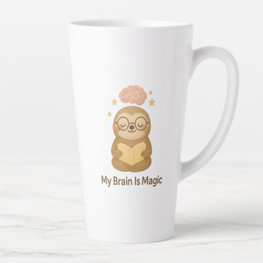 Cute Reading Bear — My Brain Is Magic Motivational カフェラテマグ (右)