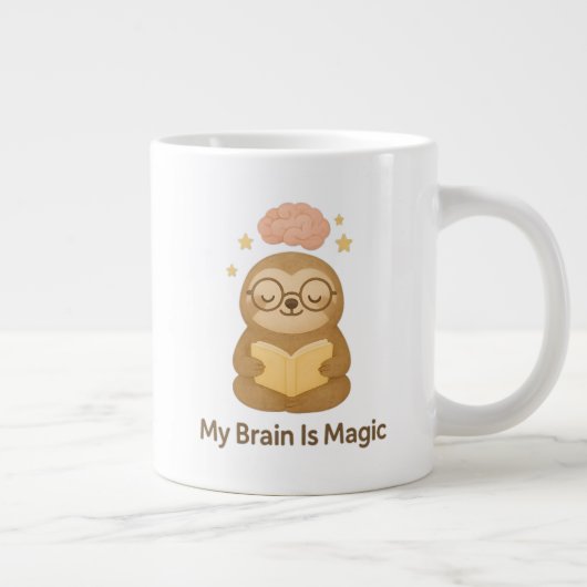 Cute Reading Bear — My Brain Is Magic Motivational ジャンボコーヒーマグカップ (右)