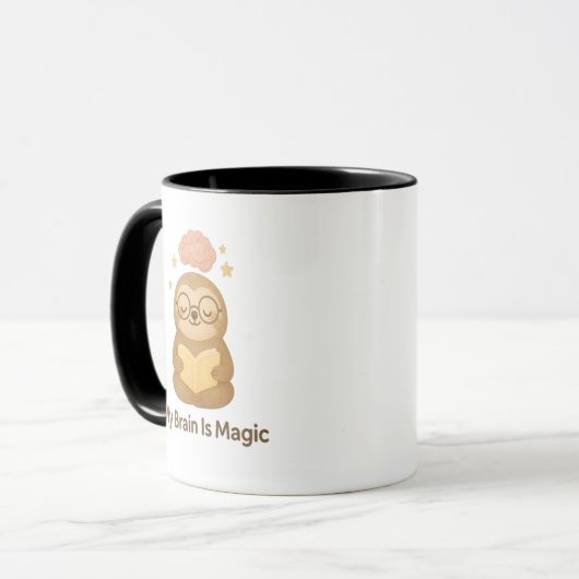 Cute Reading Bear — My Brain Is Magic Motivational マグカップ (正面左)
