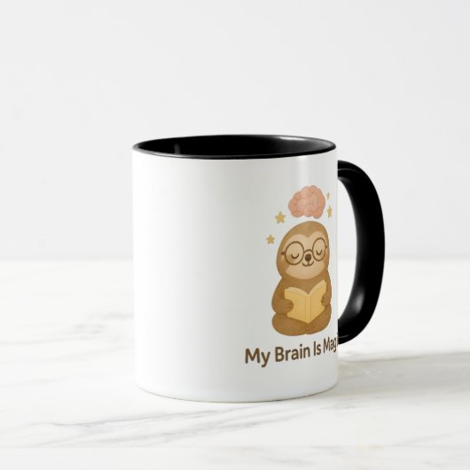 Cute Reading Bear — My Brain Is Magic Motivational マグカップ (正面右)