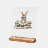 Cute Reading Bunny Glasses Books Bookworm Reader T アクリルサイン (傾斜)