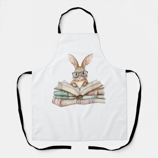 Cute Reading Bunny Glasses Books Bookworm Reader T エプロン (正面)