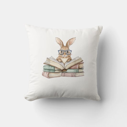 Cute Reading Bunny Glasses Books Bookworm Reader T クッション (正面)