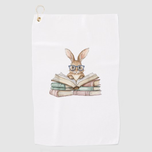 Cute Reading Bunny Glasses Books Bookworm Reader T ゴルフタオル (正面)