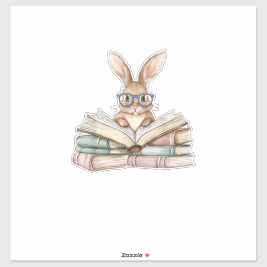 Cute Reading Bunny Glasses Books Bookworm Reader T シール (シート)