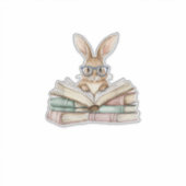 Cute Reading Bunny Glasses Books Bookworm Reader T シール (正面)