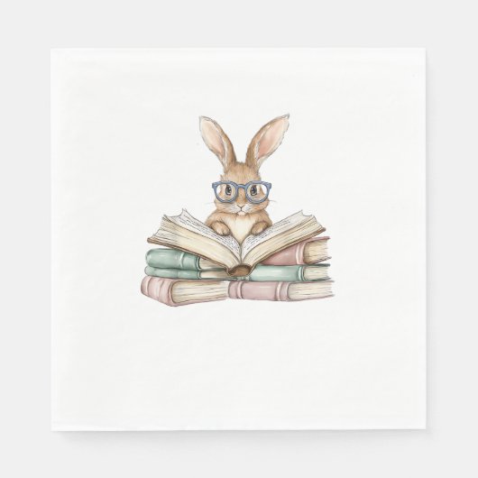 Cute Reading Bunny Glasses Books Bookworm Reader T スタンダードランチョンナプキン (正面)