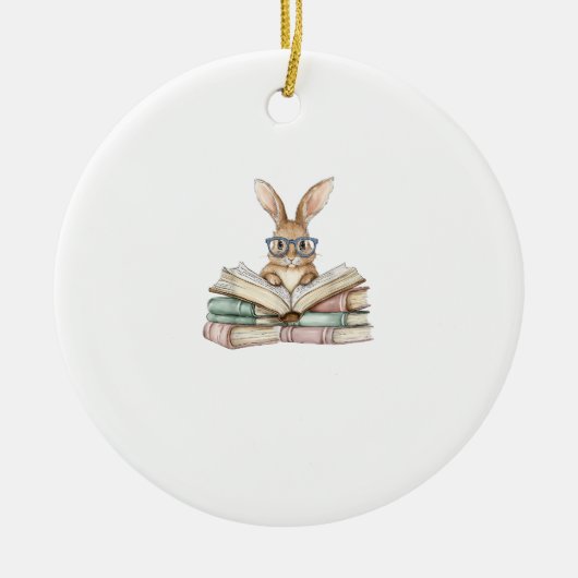 Cute Reading Bunny Glasses Books Bookworm Reader T セラミックオーナメント (正面)