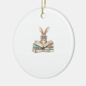 Cute Reading Bunny Glasses Books Bookworm Reader T セラミックオーナメント (左)
