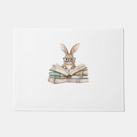 Cute Reading Bunny Glasses Books Bookworm Reader T ドアマット (正面)