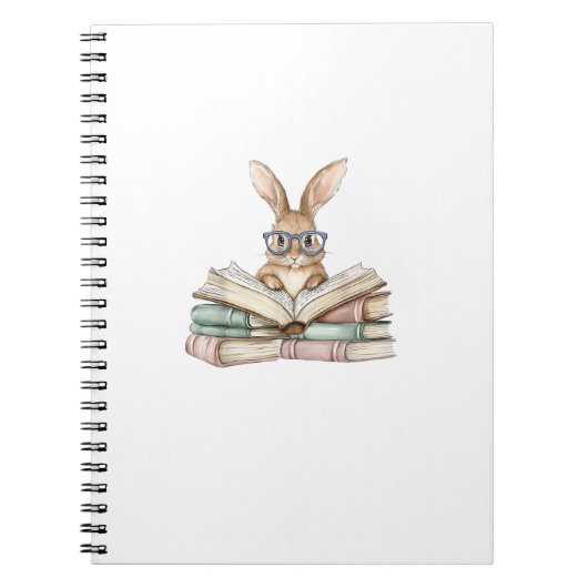 Cute Reading Bunny Glasses Books Bookworm Reader T ノートブック (正面)