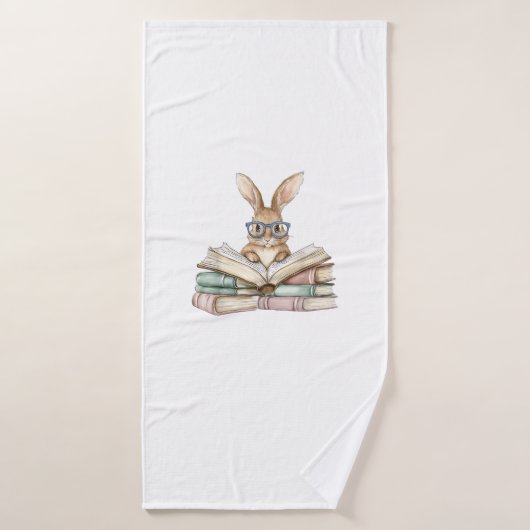 Cute Reading Bunny Glasses Books Bookworm Reader T バスタオル (バスタオル)