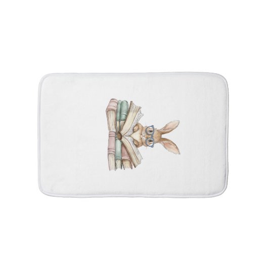 Cute Reading Bunny Glasses Books Bookworm Reader T バスマット (正面)