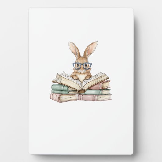 Cute Reading Bunny Glasses Books Bookworm Reader T フォトプラーク (正面)