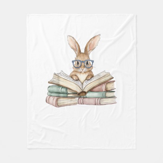 Cute Reading Bunny Glasses Books Bookworm Reader T フリースブランケット (正面)
