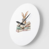 Cute Reading Bunny Glasses Books Bookworm Reader T ラージ壁時計 (傾斜)