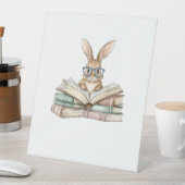 Cute Reading Bunny Glasses Books Bookworm Reader T 台座サイン (インサイチュ)