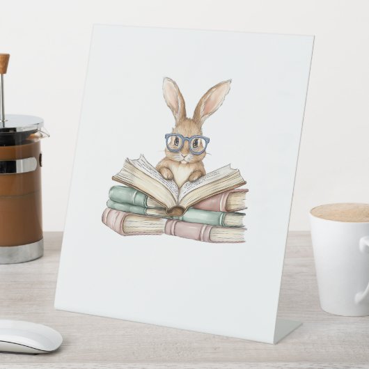 Cute Reading Bunny Glasses Books Bookworm Reader T 台座サイン (インサイチュ)