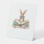 Cute Reading Bunny Glasses Books Bookworm Reader T 台座サイン (正面)