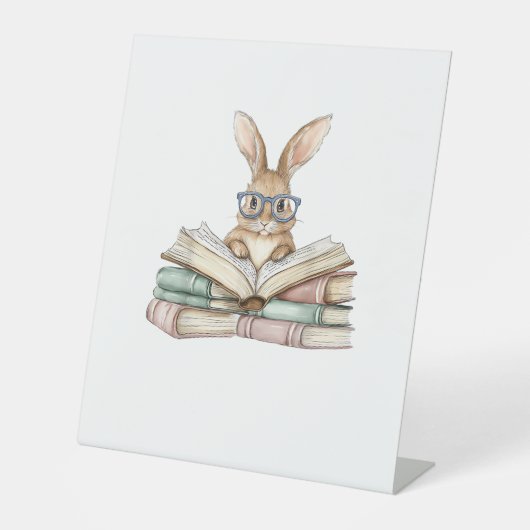 Cute Reading Bunny Glasses Books Bookworm Reader T 台座サイン (正面)