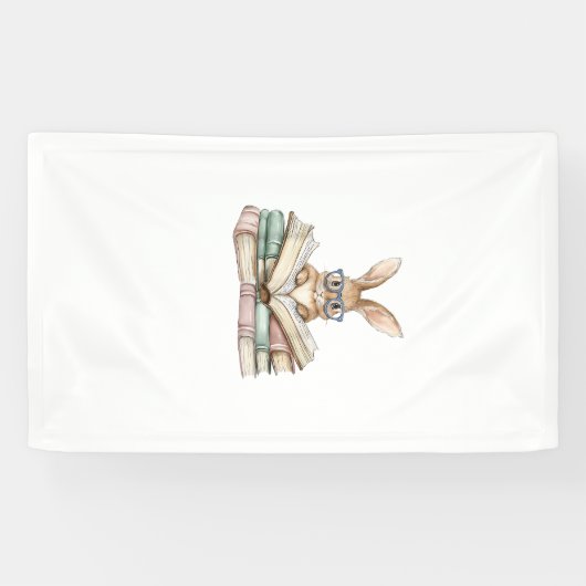 Cute Reading Bunny Glasses Books Bookworm Reader T 横断幕 (横)