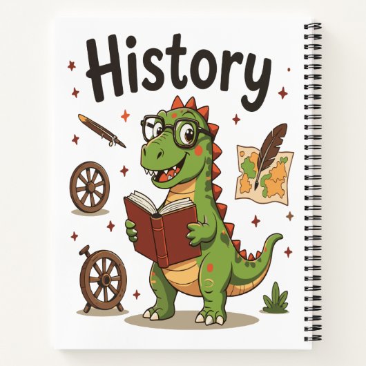 Cute Reading Dinosaur History Buff Notebook  ノートブック (裏面)