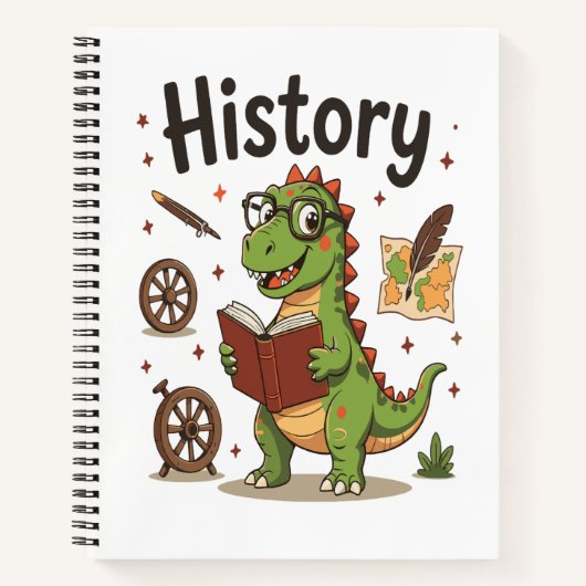 Cute Reading Dinosaur History Buff Notebook  ノートブック (正面)